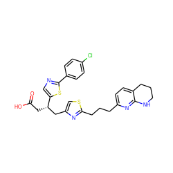 O=C(O)C[C@@H](Cc1csc(CCCc2ccc3c(n2)NCCC3)n1)c1cnc(-c2ccc(Cl)cc2)s1 ZINC000028570276