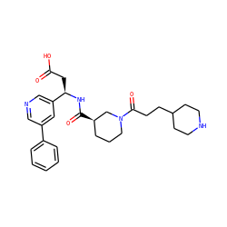 O=C(O)C[C@@H](NC(=O)[C@@H]1CCCN(C(=O)CCC2CCNCC2)C1)c1cncc(-c2ccccc2)c1 ZINC000013803203