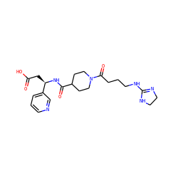 O=C(O)C[C@@H](NC(=O)C1CCN(C(=O)CCCNC2=NCCN2)CC1)c1cccnc1 ZINC000028378320