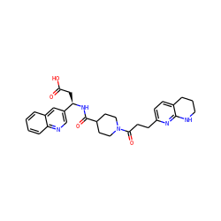 O=C(O)C[C@@H](NC(=O)C1CCN(C(=O)CCc2ccc3c(n2)NCCC3)CC1)c1cnc2ccccc2c1 ZINC000028378354