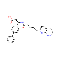 O=C(O)C[C@@H](NC(=O)CCCCc1ccc2c(n1)NCCC2)c1ccc(-c2ccccc2)cc1 ZINC000299818845