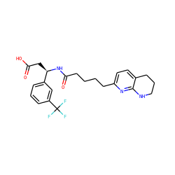 O=C(O)C[C@@H](NC(=O)CCCCc1ccc2c(n1)NCCC2)c1cccc(C(F)(F)F)c1 ZINC000299833367