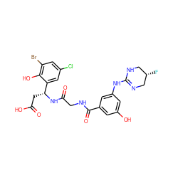 O=C(O)C[C@@H](NC(=O)CNC(=O)c1cc(O)cc(NC2=NC[C@@H](F)CN2)c1)c1cc(Cl)cc(Br)c1O ZINC000028714224