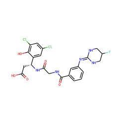 O=C(O)C[C@@H](NC(=O)CNC(=O)c1cccc(N=C2NCC(F)CN2)c1)c1cc(Cl)cc(Cl)c1O ZINC000028714186