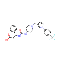 O=C(O)C[C@@H](NC(=O)NC1CCN(Cc2ccn(-c3ccc(C(F)(F)F)cc3)c2)CC1)c1ccccc1 ZINC000043120053