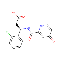 O=C(O)C[C@@H](NC(=O)c1cc(=O)cc[nH]1)c1ccccc1Cl ZINC000261074628