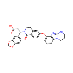 O=C(O)C[C@@H](c1ccc2c(c1)OCO2)N1CCc2cc(Oc3cccc4c3nc3n4CCCN3)ccc2C1=O ZINC000044417273