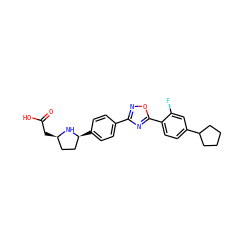 O=C(O)C[C@@H]1CC[C@H](c2ccc(-c3noc(-c4ccc(C5CCCC5)cc4F)n3)cc2)N1 ZINC000036178498