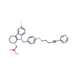 O=C(O)C[C@@H]1CCCc2c1n(Cc1ccc(OCCCC#Cc3cccnc3)cc1)c1ccc(F)cc21 ZINC000028089072