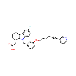 O=C(O)C[C@@H]1CCCc2c1n(Cc1cccc(OCCCCC#Cc3cccnc3)c1)c1ccc(F)cc21 ZINC000028109285