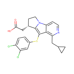 O=C(O)C[C@@H]1CCn2c1c(Sc1ccc(Cl)c(Cl)c1)c1c(CC3CC3)nccc12 ZINC000040412299