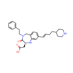 O=C(O)C[C@@H]1Nc2cc(/C=C/CCC3CCNCC3)ccc2CN(CCc2ccccc2)C1=O ZINC000001539196