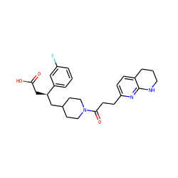 O=C(O)C[C@H](CC1CCN(C(=O)CCc2ccc3c(n2)NCCC3)CC1)c1cccc(F)c1 ZINC000003948006