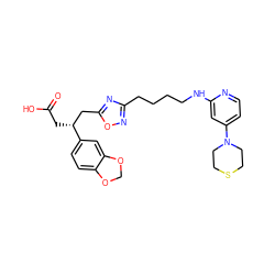 O=C(O)C[C@H](Cc1nc(CCCCNc2cc(N3CCSCC3)ccn2)no1)c1ccc2c(c1)OCO2 ZINC000028568424