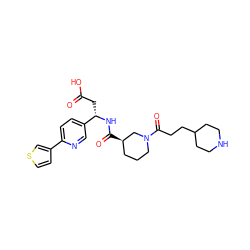 O=C(O)C[C@H](NC(=O)[C@@H]1CCCN(C(=O)CCC2CCNCC2)C1)c1ccc(-c2ccsc2)nc1 ZINC000013803232