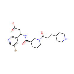 O=C(O)C[C@H](NC(=O)[C@@H]1CCCN(C(=O)CCC2CCNCC2)C1)c1cncc(Br)c1 ZINC000003827889