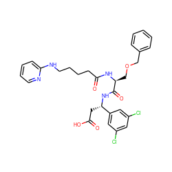 O=C(O)C[C@H](NC(=O)[C@H](COCc1ccccc1)NC(=O)CCCCNc1ccccn1)c1cc(Cl)cc(Cl)c1 ZINC000138433390