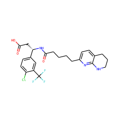 O=C(O)C[C@H](NC(=O)CCCCc1ccc2c(n1)NCCC2)c1ccc(Cl)c(C(F)(F)F)c1 ZINC000299840829