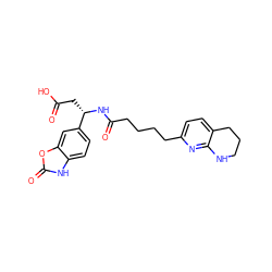 O=C(O)C[C@H](NC(=O)CCCCc1ccc2c(n1)NCCC2)c1ccc2[nH]c(=O)oc2c1 ZINC000013817632