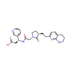 O=C(O)C[C@H](NC(=O)CN1CC[C@@H](CCc2ccc3c(n2)NCCC3)C1=O)c1cccnc1 ZINC000013436052