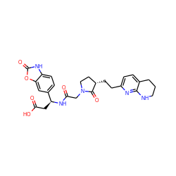 O=C(O)C[C@H](NC(=O)CN1CC[C@H](CCc2ccc3c(n2)NCCC3)C1=O)c1ccc2[nH]c(=O)oc2c1 ZINC000013436099