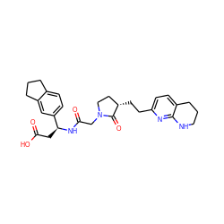 O=C(O)C[C@H](NC(=O)CN1CC[C@H](CCc2ccc3c(n2)NCCC3)C1=O)c1ccc2c(c1)CCC2 ZINC000013436093