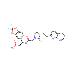 O=C(O)C[C@H](NC(=O)CN1CC[C@H](CCc2ccc3c(n2)NCCC3)C1=O)c1ccc2c(c1)OC(F)(F)O2 ZINC000027079060