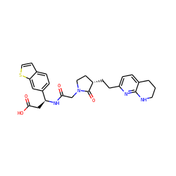 O=C(O)C[C@H](NC(=O)CN1CC[C@H](CCc2ccc3c(n2)NCCC3)C1=O)c1ccc2ccsc2c1 ZINC000013436103