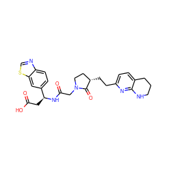 O=C(O)C[C@H](NC(=O)CN1CC[C@H](CCc2ccc3c(n2)NCCC3)C1=O)c1ccc2ncsc2c1 ZINC000013436109