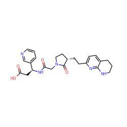 O=C(O)C[C@H](NC(=O)CN1CC[C@H](CCc2ccc3c(n2)NCCC3)C1=O)c1cccnc1 ZINC000013436048