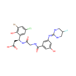 O=C(O)C[C@H](NC(=O)CNC(=O)c1cc(O)cc(N=C2NCC(F)CN2)c1)c1cc(Cl)cc(Br)c1O ZINC000028714228