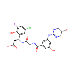 O=C(O)C[C@H](NC(=O)CNC(=O)c1cc(O)cc(NC2=NC[C@@H](O)CN2)c1)c1cc(Cl)cc(I)c1O ZINC000003941810