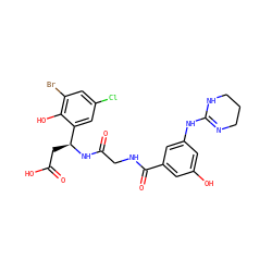 O=C(O)C[C@H](NC(=O)CNC(=O)c1cc(O)cc(NC2=NCCCN2)c1)c1cc(Cl)cc(Br)c1O ZINC000096318549