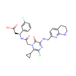 O=C(O)C[C@H](NC(=O)Cn1c(C2CC2)c(Cl)nc(NCc2ccc3c(n2)NCCC3)c1=O)c1cccc(F)c1 ZINC000029487106