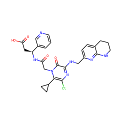 O=C(O)C[C@H](NC(=O)Cn1c(C2CC2)c(Cl)nc(NCc2ccc3c(n2)NCCC3)c1=O)c1cccnc1 ZINC000029481276