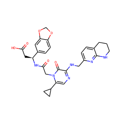 O=C(O)C[C@H](NC(=O)Cn1c(C2CC2)cnc(NCc2ccc3c(n2)NCCC3)c1=O)c1ccc2c(c1)OCO2 ZINC000029479662