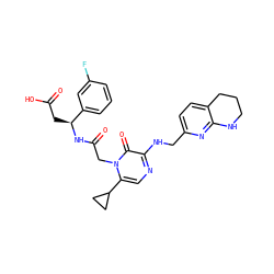 O=C(O)C[C@H](NC(=O)Cn1c(C2CC2)cnc(NCc2ccc3c(n2)NCCC3)c1=O)c1cccc(F)c1 ZINC000013489947