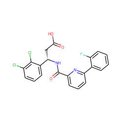 O=C(O)C[C@H](NC(=O)c1cccc(-c2ccccc2F)n1)c1cccc(Cl)c1Cl ZINC000261091077