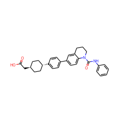 O=C(O)C[C@H]1CC[C@H](c2ccc(-c3ccc4c(c3)CCCN4C(=O)Nc3ccccc3)cc2)CC1 ZINC000261174442