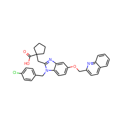 O=C(O)C1(Cc2nc3cc(OCc4ccc5ccccc5n4)ccc3n2Cc2ccc(Cl)cc2)CCCC1 ZINC000219477809