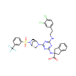 O=C(O)C1(Nc2nc(NCCc3ccc(Cl)c(Cl)c3)nc(N3C[C@H]4C[C@H]3CN4S(=O)(=O)c3cccc(C(F)(F)F)c3)n2)Cc2ccccc2C1 ZINC000261165790