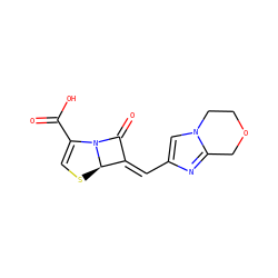 O=C(O)C1=CS[C@@H]2/C(=C/c3cn4c(n3)COCC4)C(=O)N12 ZINC000034717629