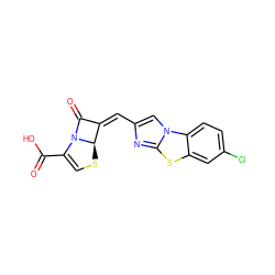 O=C(O)C1=CS[C@@H]2/C(=C\c3cn4c(n3)sc3cc(Cl)ccc34)C(=O)N12 ZINC000013586480