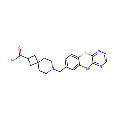 O=C(O)C1CC2(CCN(Cc3ccc4c(c3)Nc3nccnc3S4)CC2)C1 ZINC000137308594