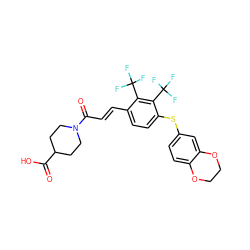 O=C(O)C1CCN(C(=O)/C=C/c2ccc(Sc3ccc4c(c3)OCCO4)c(C(F)(F)F)c2C(F)(F)F)CC1 ZINC000027436905