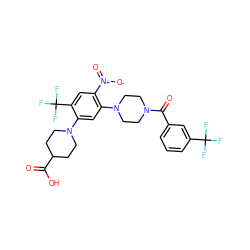 O=C(O)C1CCN(c2cc(N3CCN(C(=O)c4cccc(C(F)(F)F)c4)CC3)c([N+](=O)[O-])cc2C(F)(F)F)CC1 ZINC000027862576