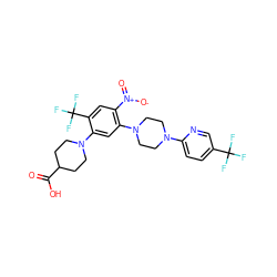 O=C(O)C1CCN(c2cc(N3CCN(c4ccc(C(F)(F)F)cn4)CC3)c([N+](=O)[O-])cc2C(F)(F)F)CC1 ZINC000027868344