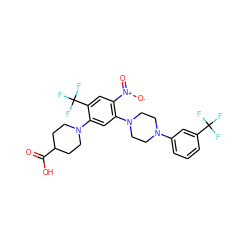 O=C(O)C1CCN(c2cc(N3CCN(c4cccc(C(F)(F)F)c4)CC3)c([N+](=O)[O-])cc2C(F)(F)F)CC1 ZINC000027864489