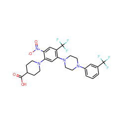 O=C(O)C1CCN(c2cc(N3CCN(c4cccc(C(F)(F)F)c4)CC3)c(C(F)(F)F)cc2[N+](=O)[O-])CC1 ZINC000027861259