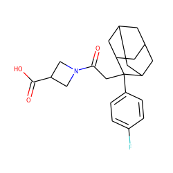 O=C(O)C1CN(C(=O)CC2(c3ccc(F)cc3)C3CC4CC(C3)CC2C4)C1 ZINC000145894123